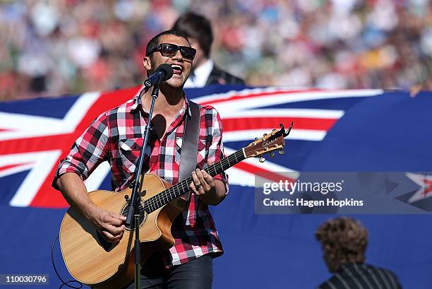 Jason Kerrison entertains the crowd during the Christchurch Earthquake Relief Charity Twenty20 match at Basin Reserve on March 13, 2011 in...