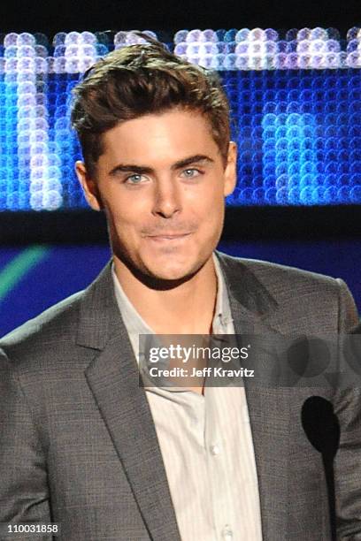 Zac Efron speaks onstage at the 2010 MTV Movie Awards at Gibson Amphitheatre on June 6, 2010 in Universal City, California.
