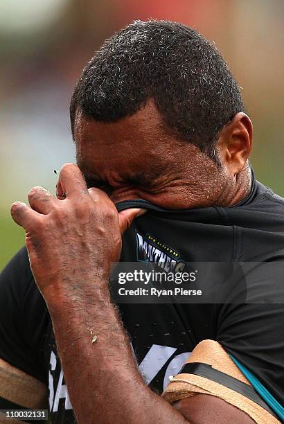 Petero Civoniceva of the Panthers looks dejected after the round one NRL match between the Penrith Panthers and the Newcastle Knights at Centrebet...