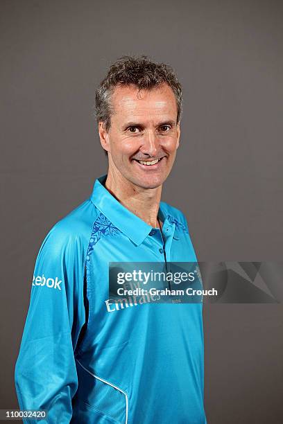 Umpire Billy Bowden of New Zealand poses before the 2011 ICC World Cup Group A between Australia and Kenya at M. Chinnaswamy Stadium on March 13,...
