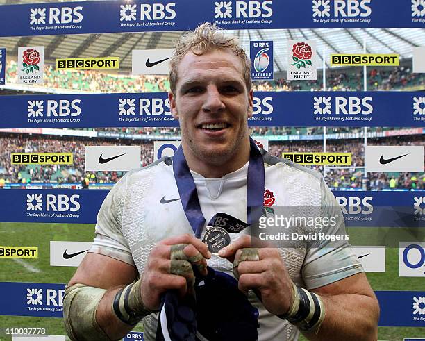 James Haskell of England poses with the man of the match award after the RBS 6 Nations Championship match between England and Scotland at Twickenham...