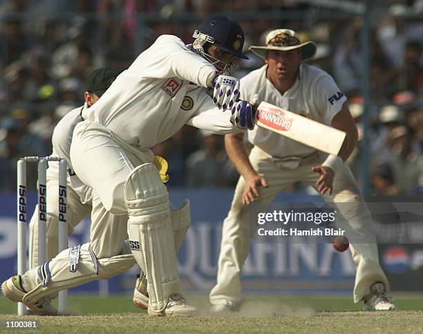 Saurav Ganguly of India drives, during day three of the 2nd Test between India and Australia played at Eden Gardens, Calcutta, India. X DIGITAL IMAGE...
