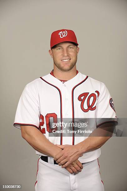 Laynce Nix of the Washington Nationals poses during Photo Day on Friday, February 25, 2011 at Space Coast Stadium in Viera, Florida.