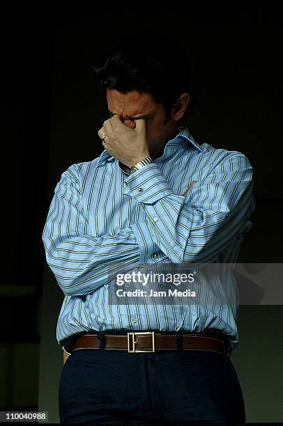 President Alejandro Irarragorri of Santos reacts during their match as part of the 2011 Clausura Tournament at the Nemesio Diez Stadium on March 13,...