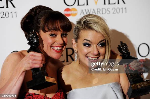 Actresses Jill Halfpenny , winner of Best Performance in a Supporting Role in a Musical and Sheridan Smith, winner of Best Actress in a Musical for...