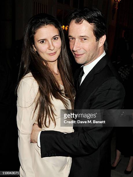 Actor James Purefoy and Jessica Adams attend a post-awards gala party following The Olivier Awards 2011 at The Waldorf Hilton Hotel on March 13, 2011...