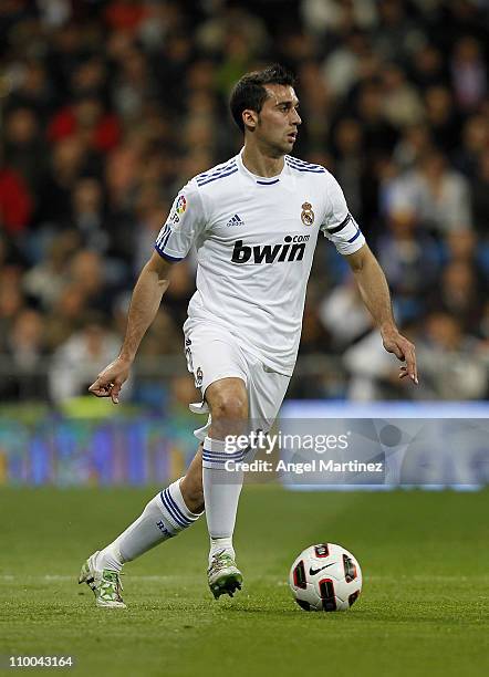 Alvaro Arbeloa of Real Madrid in action during the La Liga match between Real Madrid and Hercules at Estadio Santiago Bernabeu on March 12, 2011 in...