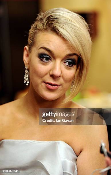Actress Sheridan Smith, winner of Best Actress in a Musical for "Legally Blonde" poses in the press room during The Olivier Awards 2011 at Theatre...