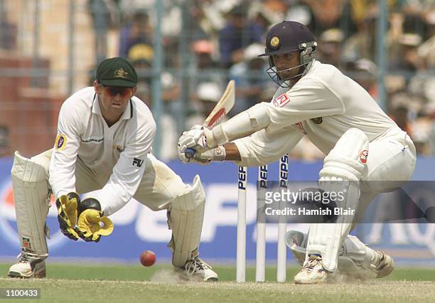 Rahul Dravid of India hits out, during day four of the 2nd Test between India and Australia played at Eden Gardens, Calcutta, India. X DIGITAL IMAGE...