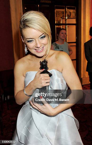 Best Actress in a Musical winner Sheridan Smith poses in the winner's room during the Olivier Awards 2011 at Theatre Royal Drury Lane on March 13,...