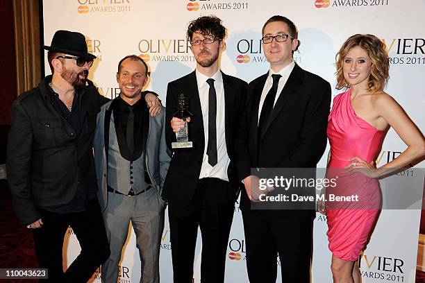 Musician Dave Stewart, Best Musical Revival winners for Into The Woods Liam Steel, Timothy Sheader, and William Village, and Caissie Levy pose in the...