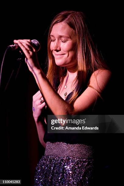 Musician Schuyler Fisk performs during the record release show for her new album Blue Ribbon Winner at The Hotel Cafe on March 13, 2011 in Los...