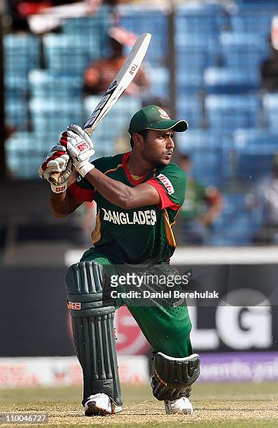 Imrul Kayes of Bangladesh bats during the 2011 ICC Cricket World Cup group B match between Bangladesh and the Netherlands at Zohur Ahmed Chowdhury...