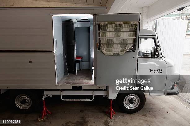 Truck used to transport people arrested by the former East German secret police stands at the former prison of the East German Ministry of State...