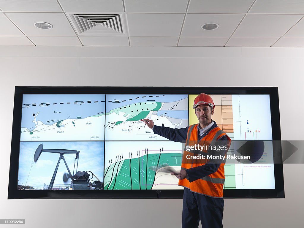 Oil worker with geology screen