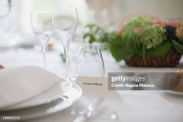 dinner table set - place card stock pictures, royalty-free photos & images