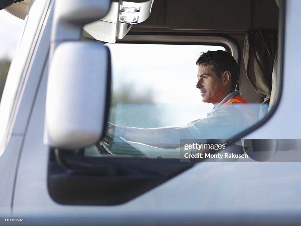 Truck driver in truck cab