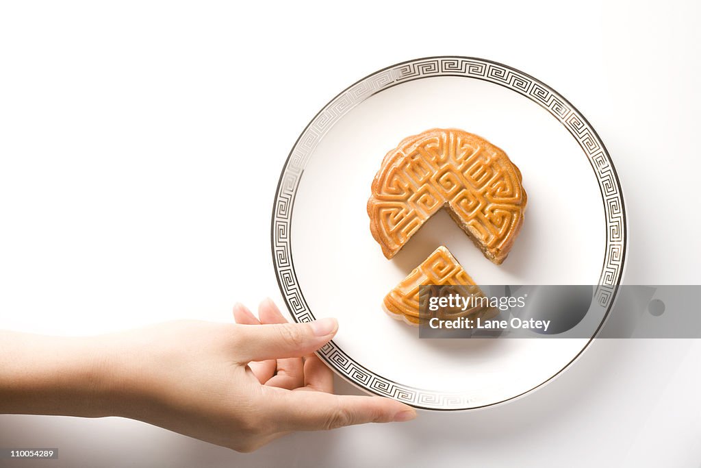 Mid-Autumn Festival Moon Cake, Cut and Presented on Plate