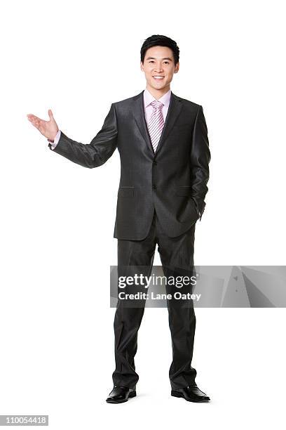 businessman using hand to show - 手のしぐさ ストックフォトと画像