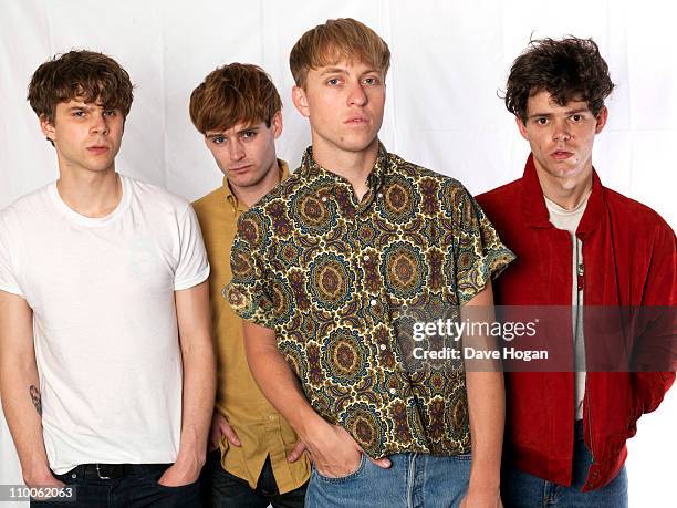 Tom Haslow, Connor Hanwick, Jonathon Pierce and Adam Kessler of The Drums pose for a portrait session to promote their new album 'The Drums' on May...