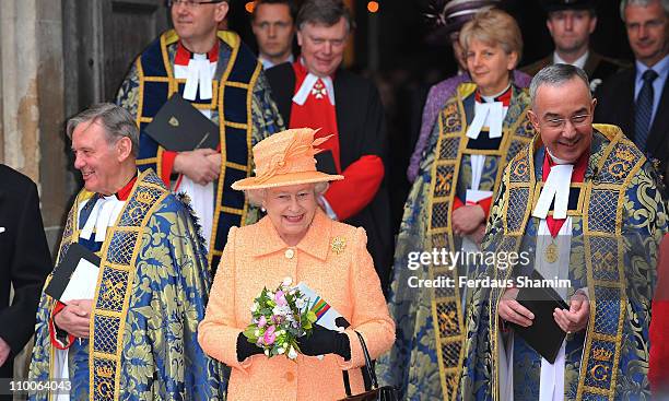 Queen Elizabeth II attends the Commonwealth Observance Service at Westminster Abbey on March 14, 2011 in London, England.