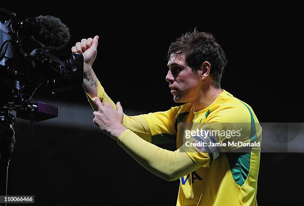 Grant Holt celebrates his first goal during the npower Chapionship match between Norwich City and Bristol City at Carrow Road on March 14, 2011 in...