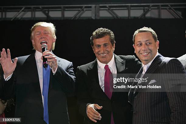 Donald Trump, Tevfik Arif and Felix Sater attend the Trump Soho Launch Party on September 19, 2007 in New York.