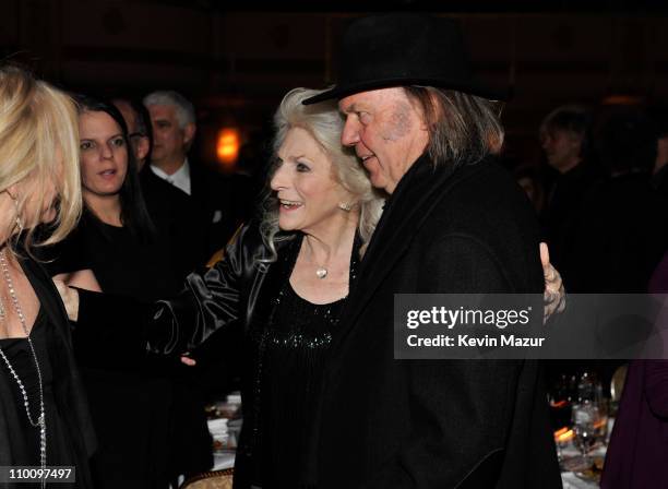 Judy Collins and Neil Young attends a dinner for the 26th annual Rock and Roll Hall of Fame Induction Ceremony at The Waldorf=Astoria on March 14,...