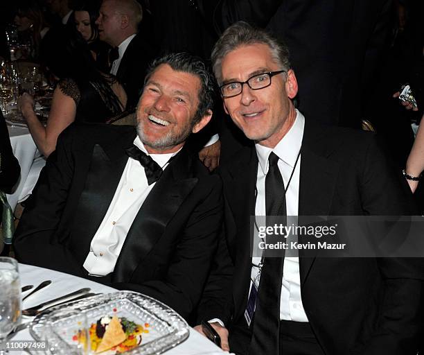 Founder of the Rock and Roll Hall of Fame Foundation Jann Wenner and Joel Gallen attends a dinner for the 26th annual Rock and Roll Hall of Fame...