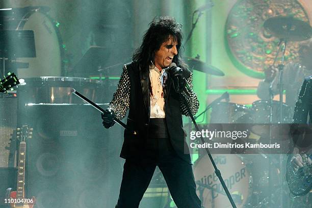 Alice Cooper performs onstage at the 26th annual Rock and Roll Hall of Fame Induction Ceremony at The Waldorf=Astoria on March 14, 2011 in New York...