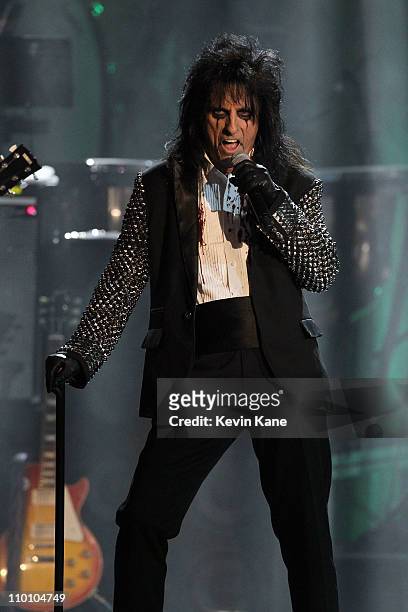 Alice Cooper performs onstage at the 26th annual Rock and Roll Hall of Fame Induction Ceremony at The Waldorf=Astoria on March 14, 2011 in New York...