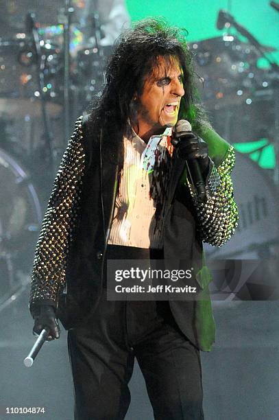 Inductee Alice Cooper performs onstage at the 26th annual Rock and Roll Hall of Fame Induction Ceremony at The Waldorf=Astoria on March 14, 2011 in...