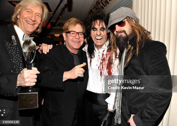 Elton John, Alice Cooper and Rob Zombie attend the 26th annual Rock and Roll Hall of Fame Induction Ceremony at The Waldorf=Astoria on March 14, 2011...