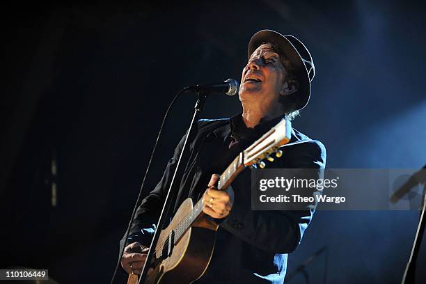 Inductee Tom Waits performs onstage at the 26th annual Rock and Roll Hall of Fame Induction Ceremony at The Waldorf=Astoria on March 14, 2011 in New...