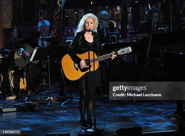 Singer Judy Collins performs onstage at the 26th annual Rock and Roll Hall of Fame Induction Ceremony at The Waldorf=Astoria on March 14, 2011 in New...