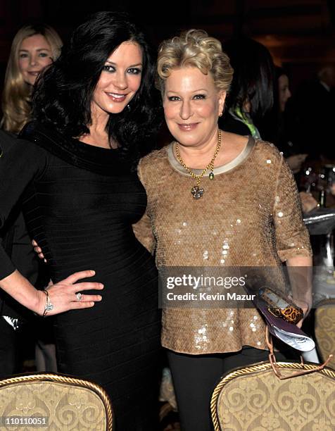 Catherine Zeta-Jones and Bette Midler attends a dinner for the 26th annual Rock and Roll Hall of Fame Induction Ceremony at The Waldorf=Astoria on...