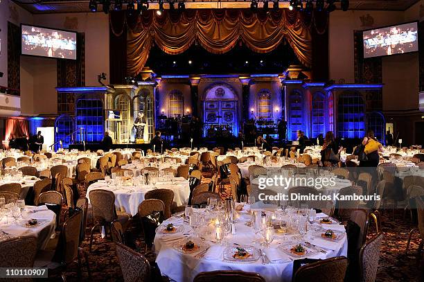 General view of atmosphere at a dinner for the 26th annual Rock and Roll Hall of Fame Induction Ceremony at The Waldorf=Astoria on March 14, 2011 in...