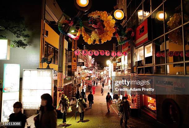 General view of Takeshita Street in Harajuku, Tokyo now very quiet during peak hour after an 9.0 magnitude strong earthquake struck on March 11 off...