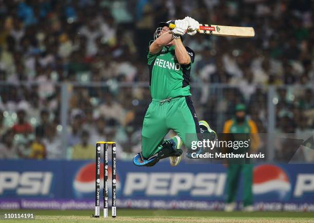 Gary Wilson of Ireland looks to play a shot during the 2011 ICC World Cup Group B match between Ireland and South Africa at Eden Gardens on March 15,...