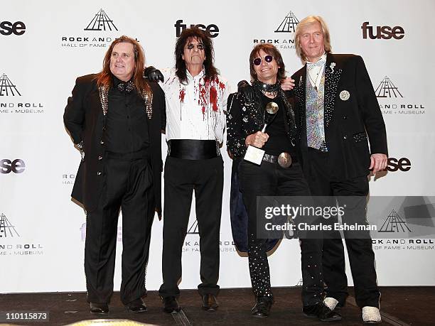 Inductees Michael Bruce, Alice Cooper, Dennis Dunaway and Neal Smith attend the 26th annual Rock and Roll Hall of Fame Induction Ceremony at The...