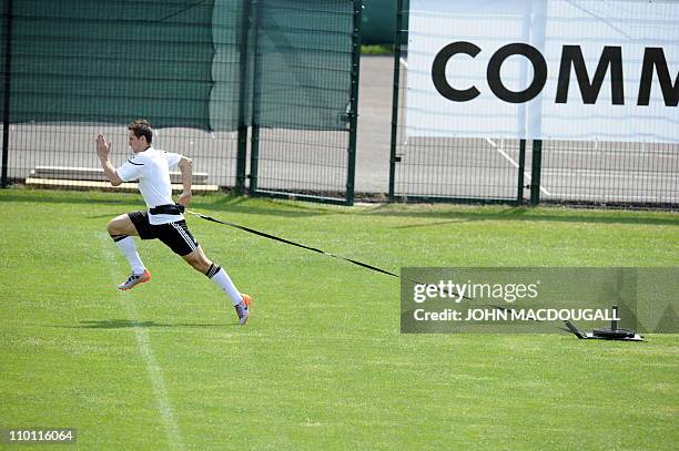 Germany's striker Miroslav Klose takes part in a training session in Appiano, near the north Italian city of Bolzano May 26, 2010. The German...