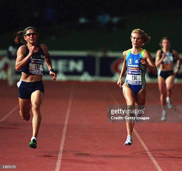 Heide Seyerling beaten by Ana Guevara of Mexico in the 400m for women at the Roodepoort 2001 Engen Summer Series Roodepoort South Africa. Mandatory...