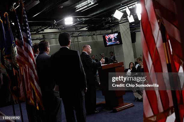 House Joint Economic Committee ranking member Rep. Kevin Brady speaks during a news conference in the U.S. Capitol March 15, 2011 in Washington, DC....