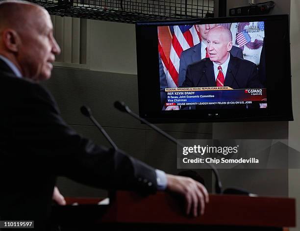House Joint Economic Committee ranking member Rep. Kevin Brady speaks during a news conference in the U.S. Capitol March 15, 2011 in Washington, DC....