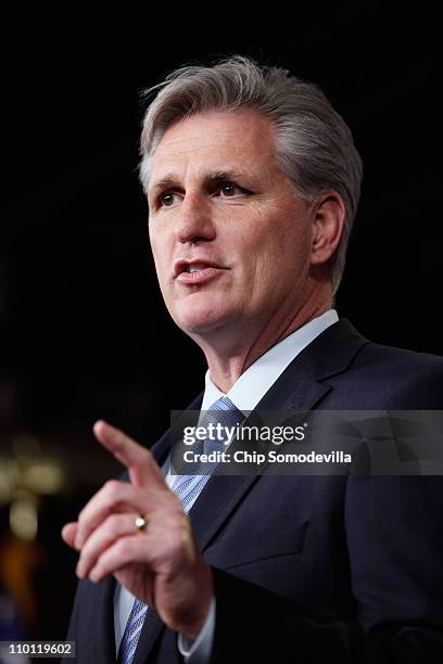 Majority Whip Kevin McCarthy speaks during a news conference in the U.S. Capitol March 15, 2011 in Washington, DC. McCarthy and other Republicans...