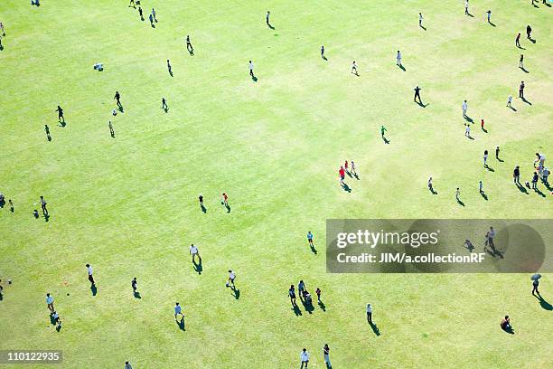 aerial view of people in lawn - large group in park imagens e fotografias de stock