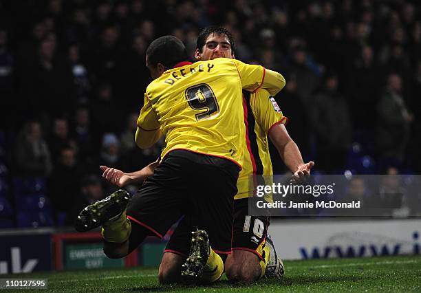 Danny Graham celebrates is goal for Watford during the npower Championship match between Ipswich Town and Watford at Portman Road on March 15, 2011...