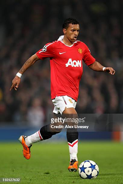Nani of Manchester United in action during the UEFA Champions League round of 16 second leg match between Manchester United and Marseille at Old...