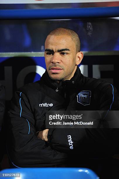 Kieron Dyer, who is on loan from West Han United looks on during the npower Championship match between Ipswich Town and Watford at Portman Road on...