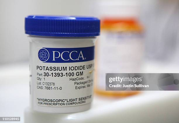 Bottle of Potassium Iodide is seen at the West Marin Pharmacy on March 15, 2011 in Point Reyes Station, California. In the wake of explosions at the...